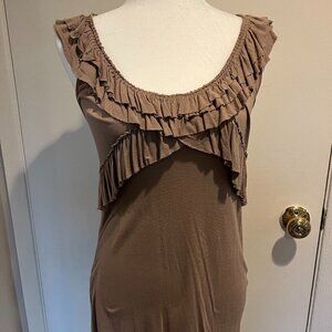 New York & Company beige tank top with ruffles, Size Medium